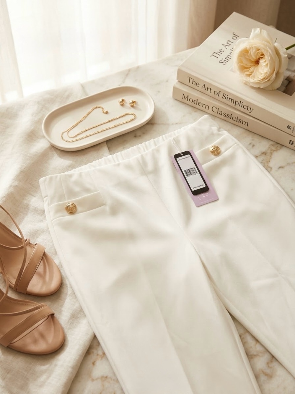 Soho Apparel Cream High-Rise Tailored Trousers